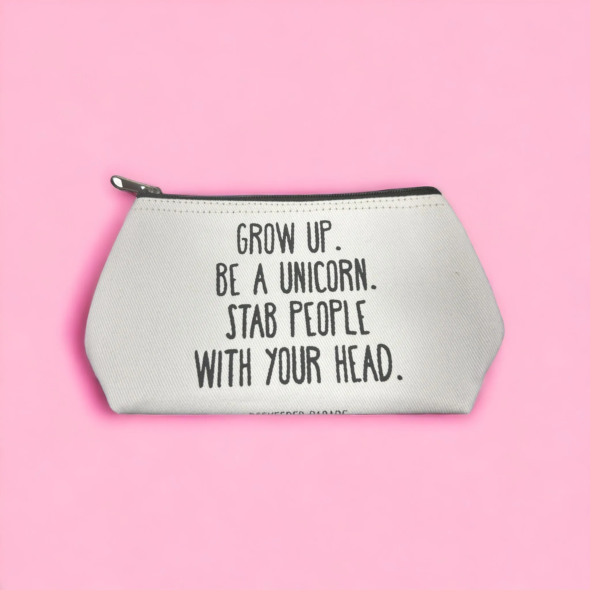 THE "GROW UP. BE A UNICORN 🦄" QUOTE Small Toiletry   Makeup Bag (WHITE CANVASS)