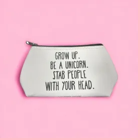 THE "GROW UP. BE A UNICORN 🦄" QUOTE Small Toiletry   Makeup Bag (WHITE CANVASS)