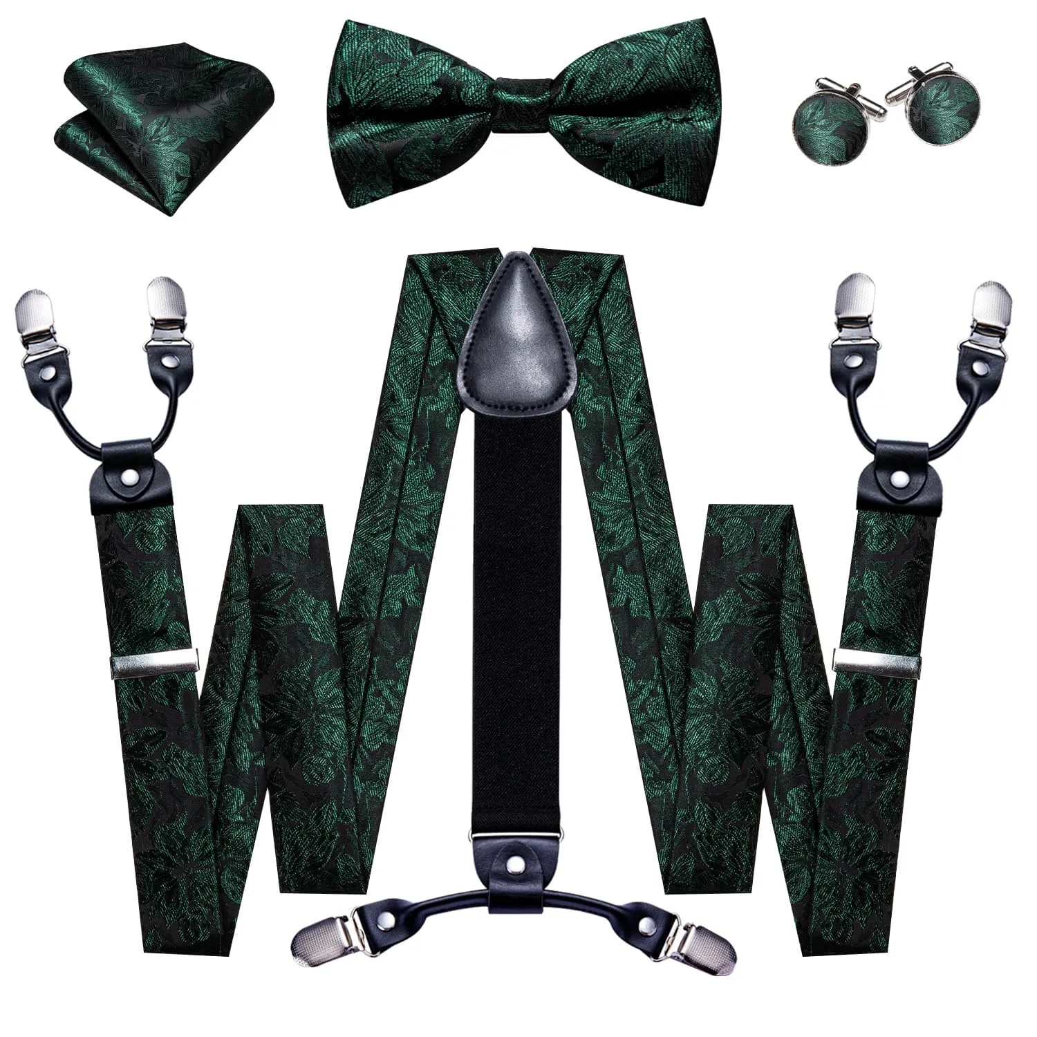 Ties2you Suspenders for Men Green Floral Y Back Brace Clip-on Suspender Bow Tie Set