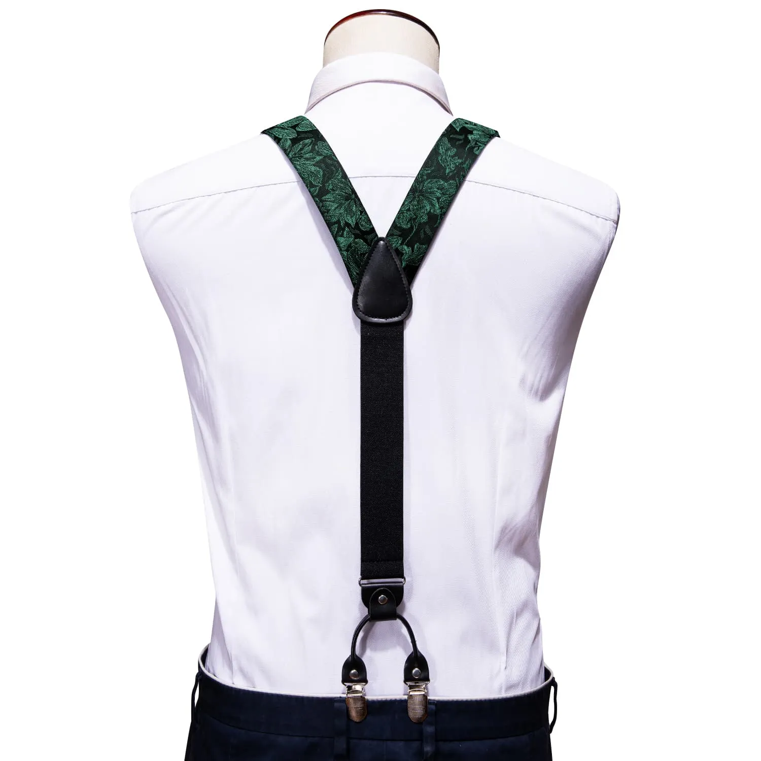 Ties2you Suspenders for Men Green Floral Y Back Brace Clip-on Suspender Bow Tie Set