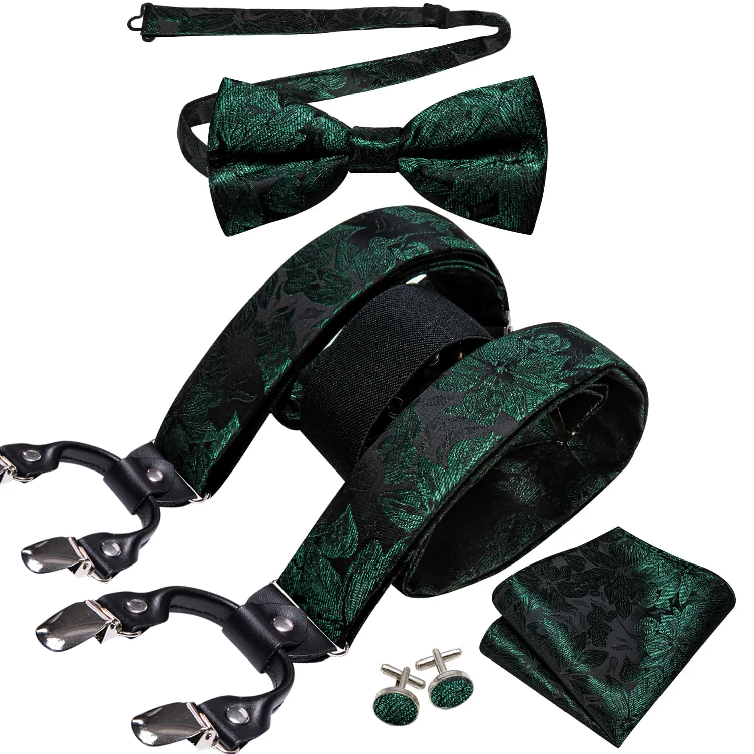 Ties2you Suspenders for Men Green Floral Y Back Brace Clip-on Suspender Bow Tie Set