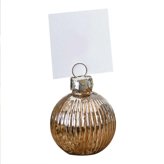 Velvet Luxe Gold Ribbed Glass Bauble Table Place Card Holder 4cm 4pk