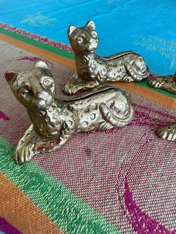 Vintage Brass Cheetah Place Card Holders Set of 4