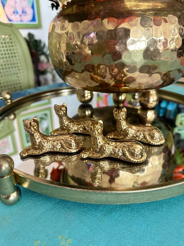 Vintage Brass Cheetah Place Card Holders Set of 4