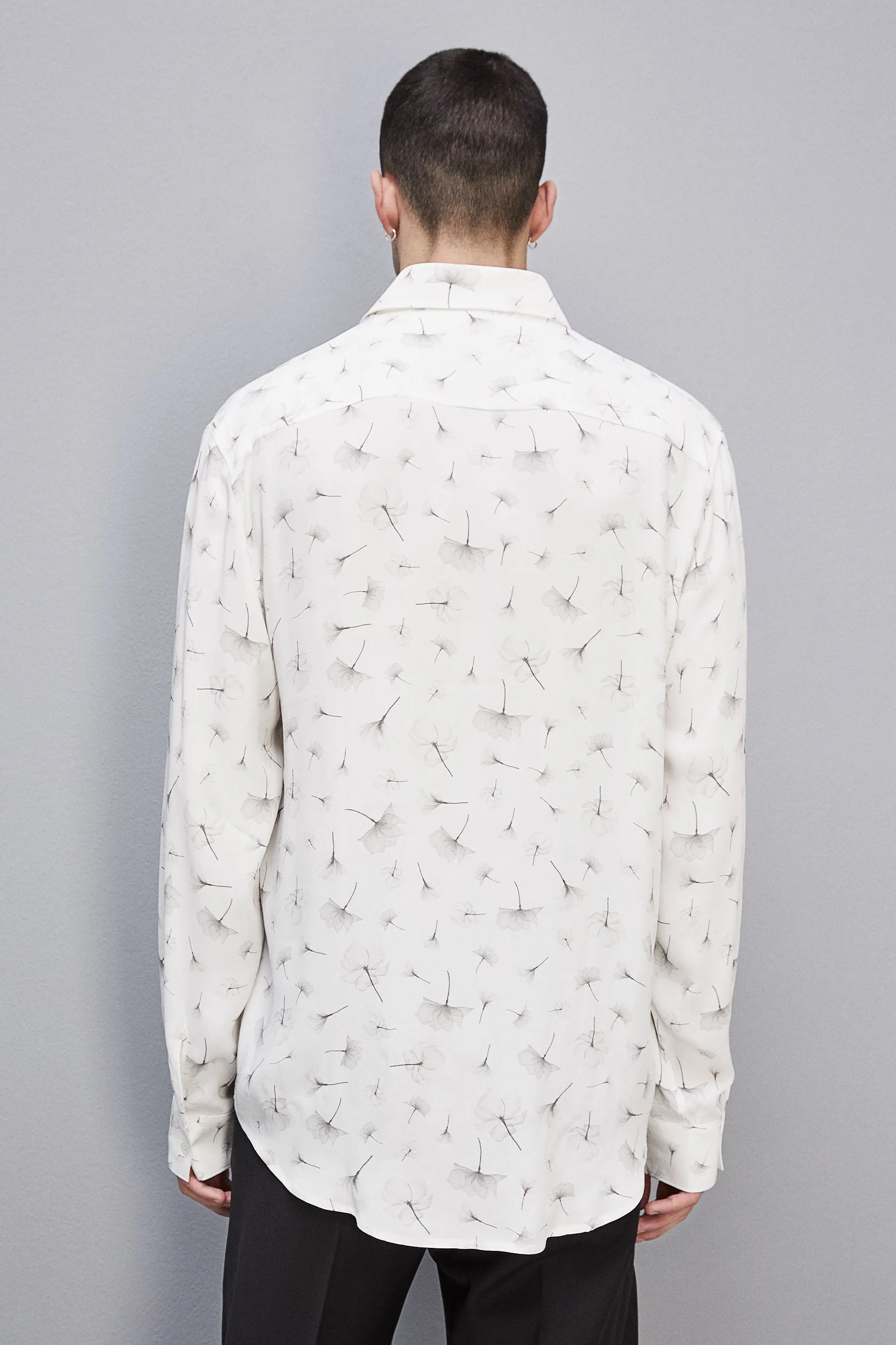 White Micro Flowers Soft twill viscose shirt