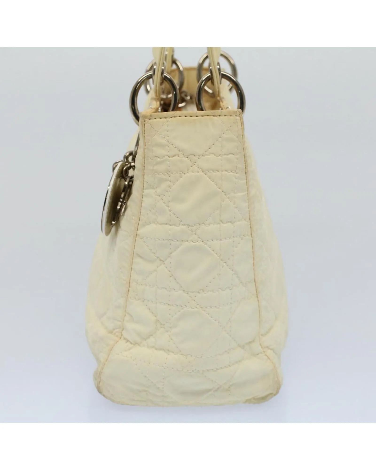 White Nylon Lady Dior Hand Bag with Canage Pattern