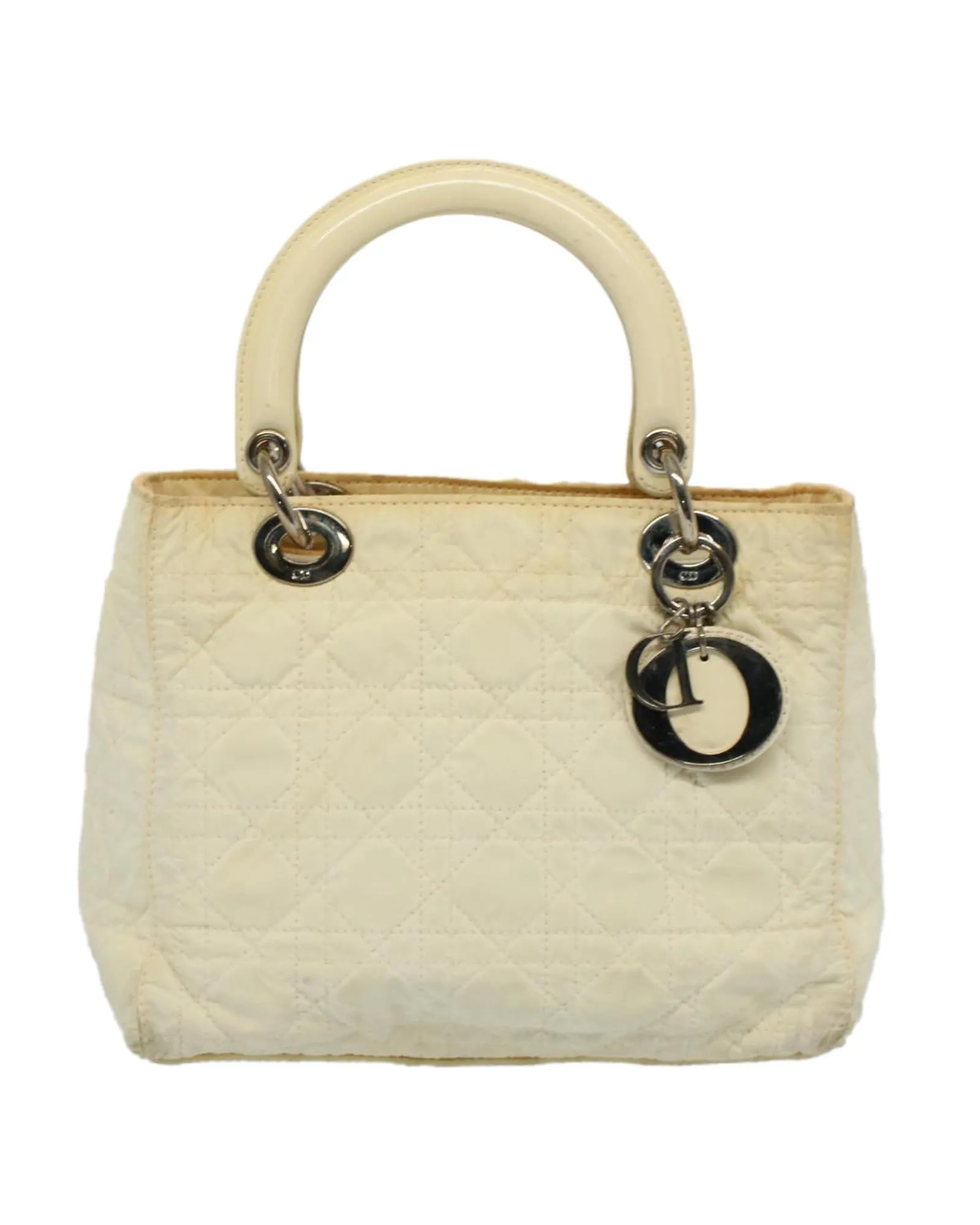 White Nylon Lady Dior Hand Bag with Canage Pattern