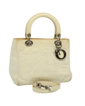 White Nylon Lady Dior Hand Bag with Canage Pattern