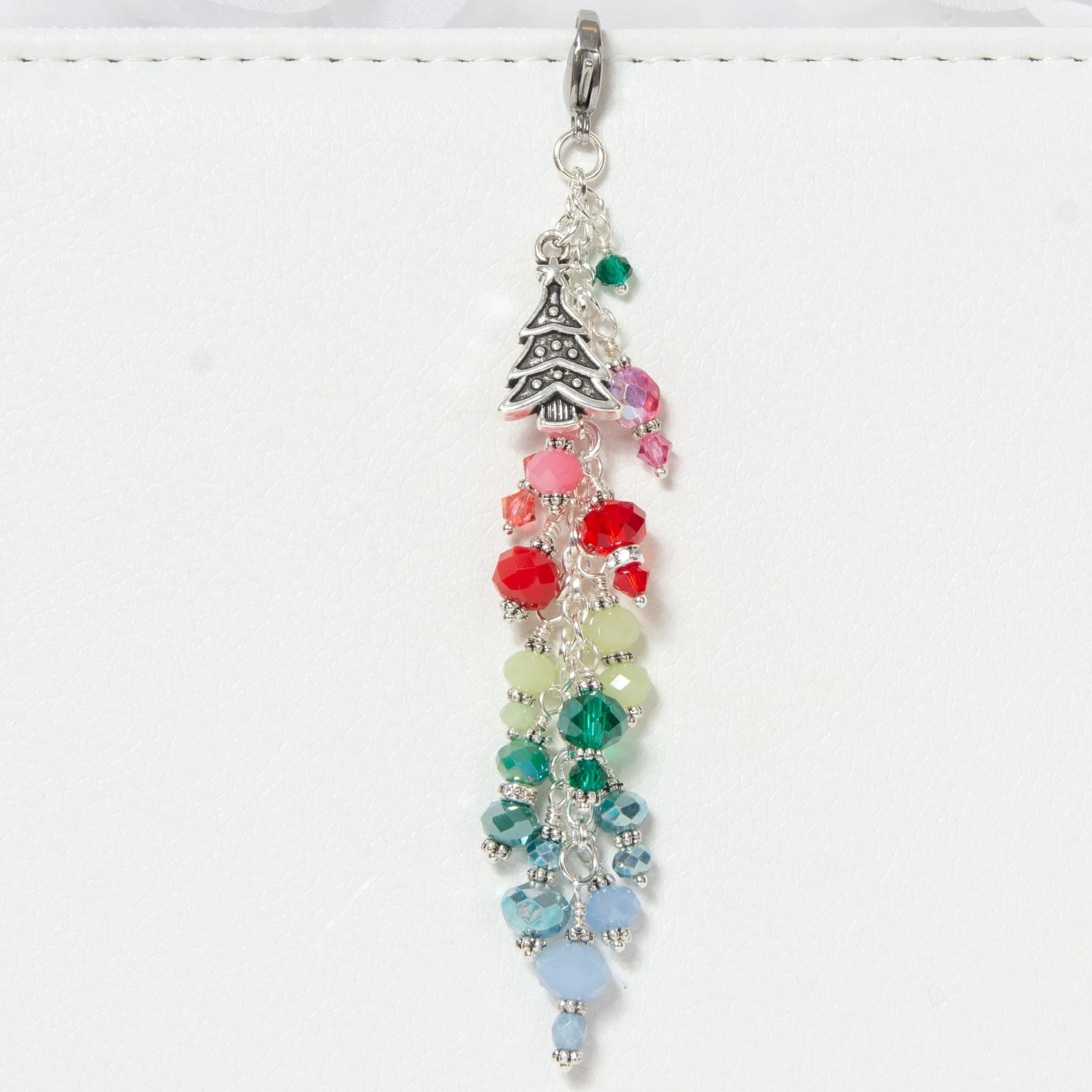 Winter Tree Planner Charm with Pink, Red, Green and Blue Crystals