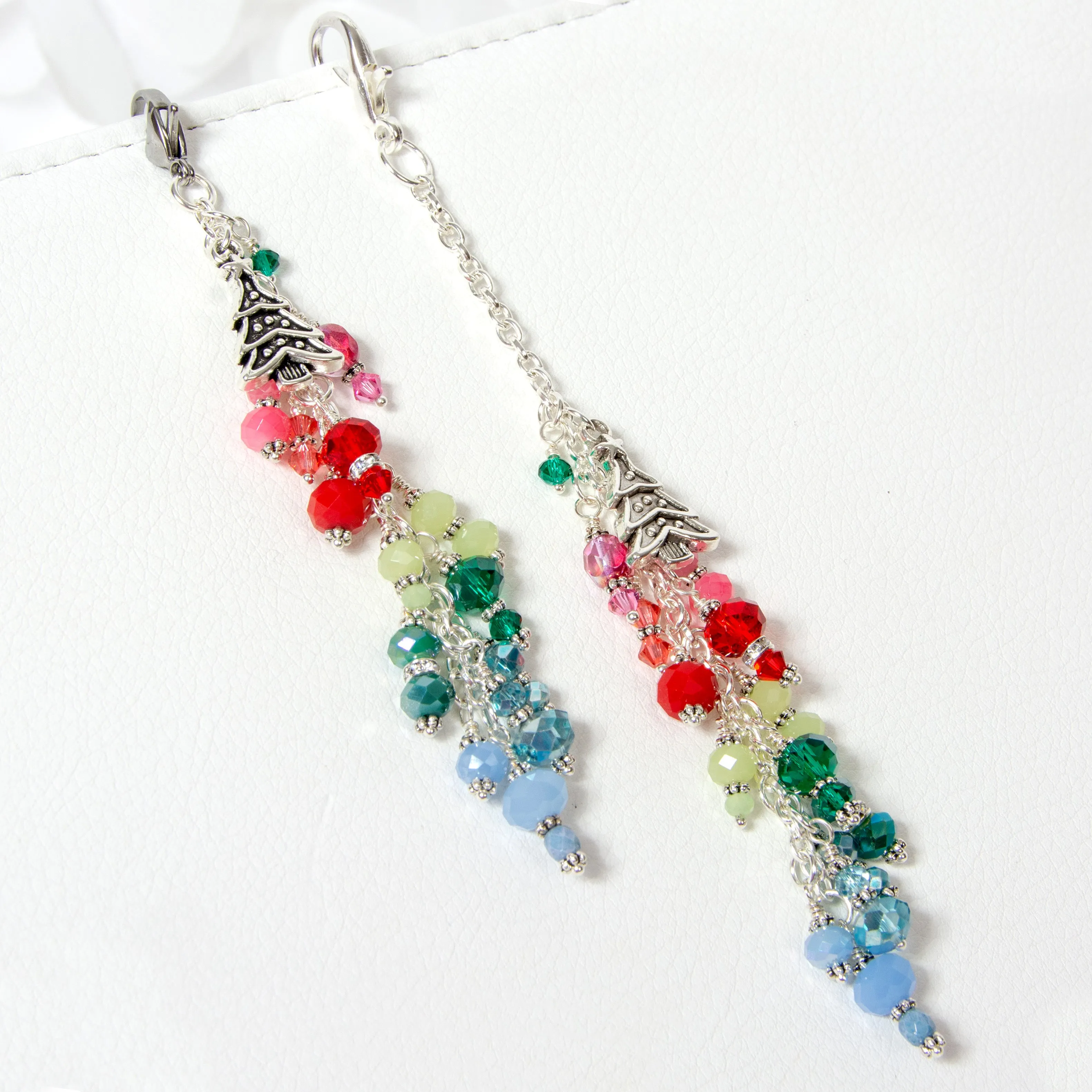 Winter Tree Planner Charm with Pink, Red, Green and Blue Crystals