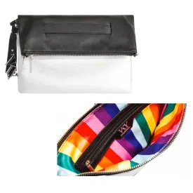 Womens Vky Lourve Clutch Leather Bag Handbag Black/Matt Silver Rainbow