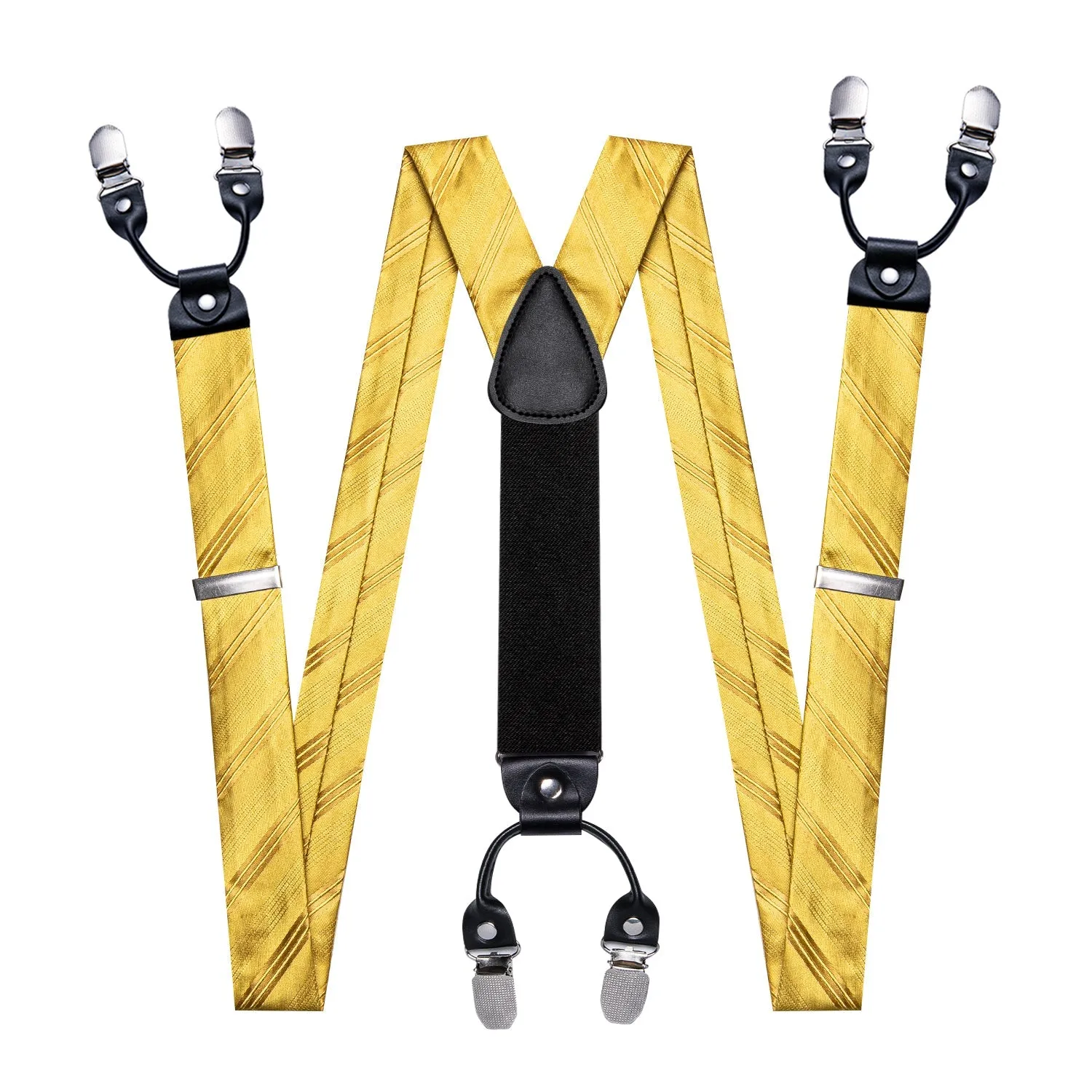 Yellow Gold Striped Y Back Brace Clip-on Men's Suspender with Bow Tie Set